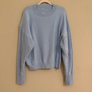 ARNABESS Knit Sleeve Crewneck Sweater Light Blue Oversized Chunky Cozy Womens XL